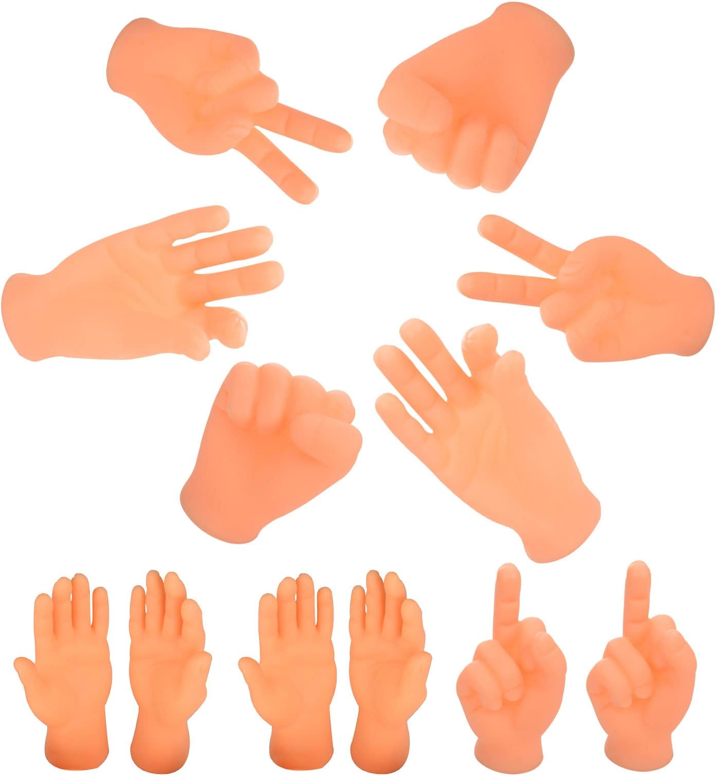 TSHAOUN 12 Pcs Tiny Hands, Finger Puppets Mini Finger Hands Little Left and Right Hands Little Finger Funny Finger Hand for Joke Toys, Prank Game, Video Shooting Prop, Human-pet Interaction