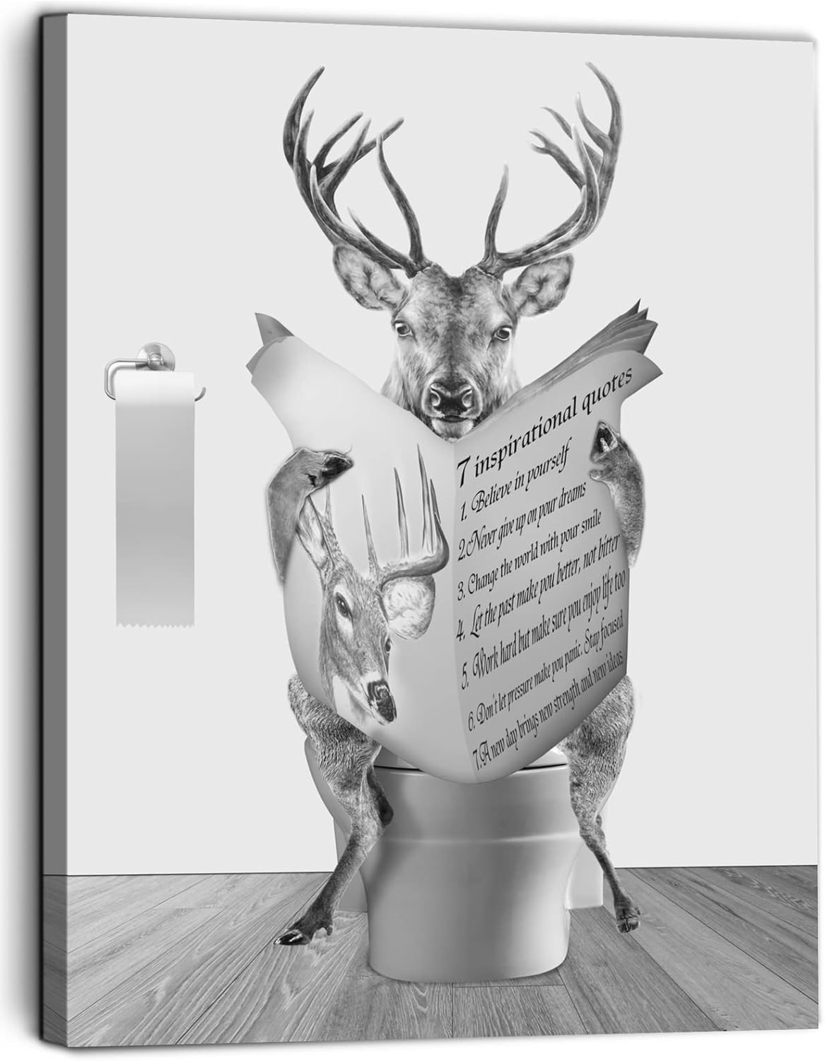 Siozoxis Funny Deer Toilet Wall Art Black And White Canvas