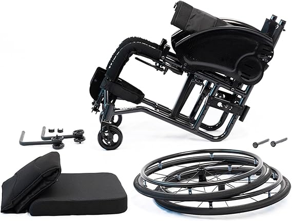 Folding All-Terrain Ultra Lightweight Sports Wheelchair Adjustable Footrest and Seat Height, Handbrakes Quick Release Rear Wheels & Anti-Tip Wheels Suitable for Adults, Disabled, Elderly(Black,Seat wi