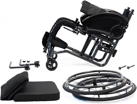 Folding All-Terrain Ultra Lightweight Sports Wheelchair Adjustable Footrest and Seat Height, Handbrakes Quick Release Rear Wheels & Anti-Tip Wheels Suitable for Adults, Disabled, Elderly(Black,Seat wi
