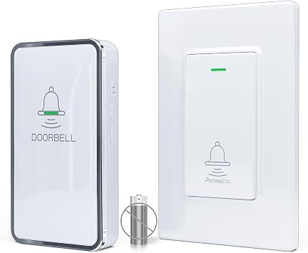 Wireless Doorbell Kit, 1 Self-Powered Rectangular Push Button & 1 Plug-in Doorbell Chime Receiver, No Battery Required, No Wi-Fi, 38 Chimes, 4 Volume Levels for Home Apartment Classroom