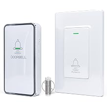 Wireless Doorbell Kit, 1 Self-Powered Rectangular Push Button & 1 Plug-in Doorbell Chime Receiver, No Battery Required, No Wi-Fi, 38 Chimes, 4 Volume Levels for Home Apartment Classroom