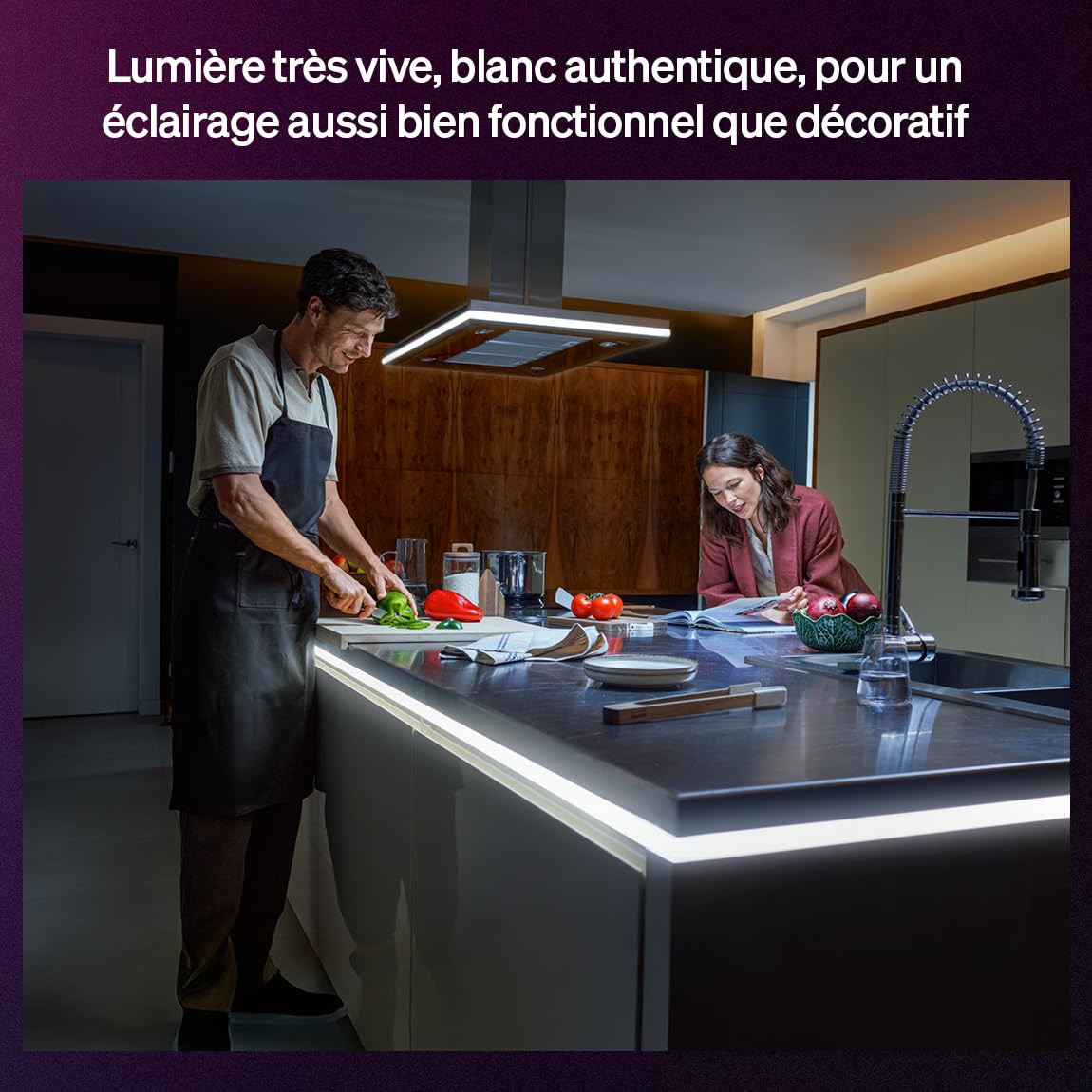 Philips Hue Bande LED OmniGlow Micro 3 mètres , 2700 lm, Ambiance et couleur vive, Ruban LED lumineux flexible et découpable pour intérieur, Contrôle via l'application et par commande vocale