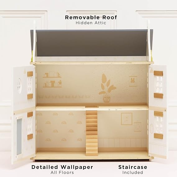 Le Toy Van - Bay Tree Doll House Large Wooden Doll House | 3 Storey Wooden Dolls House Play Set - Suitable For Ages 3+ | wooden doll house, large play set, role play toy, suitable for age 3 years