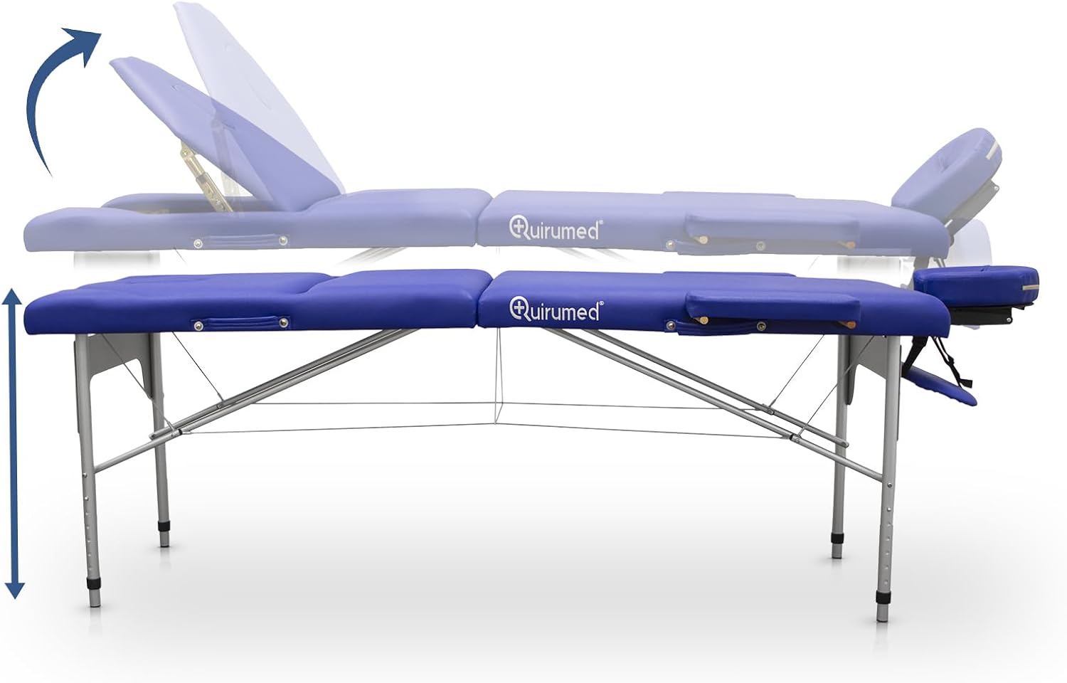 Diagram showing the height adjustment range of the massage table