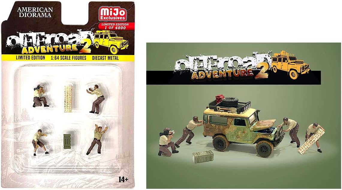 American Diorama Off-Road Adventure 2 6 pc Diecast Toy Figure Set with 4 Male Figures & 2 Accessories Ltd Ed to 4800 pcs Worldwide for 1/64 Scale Models 76496