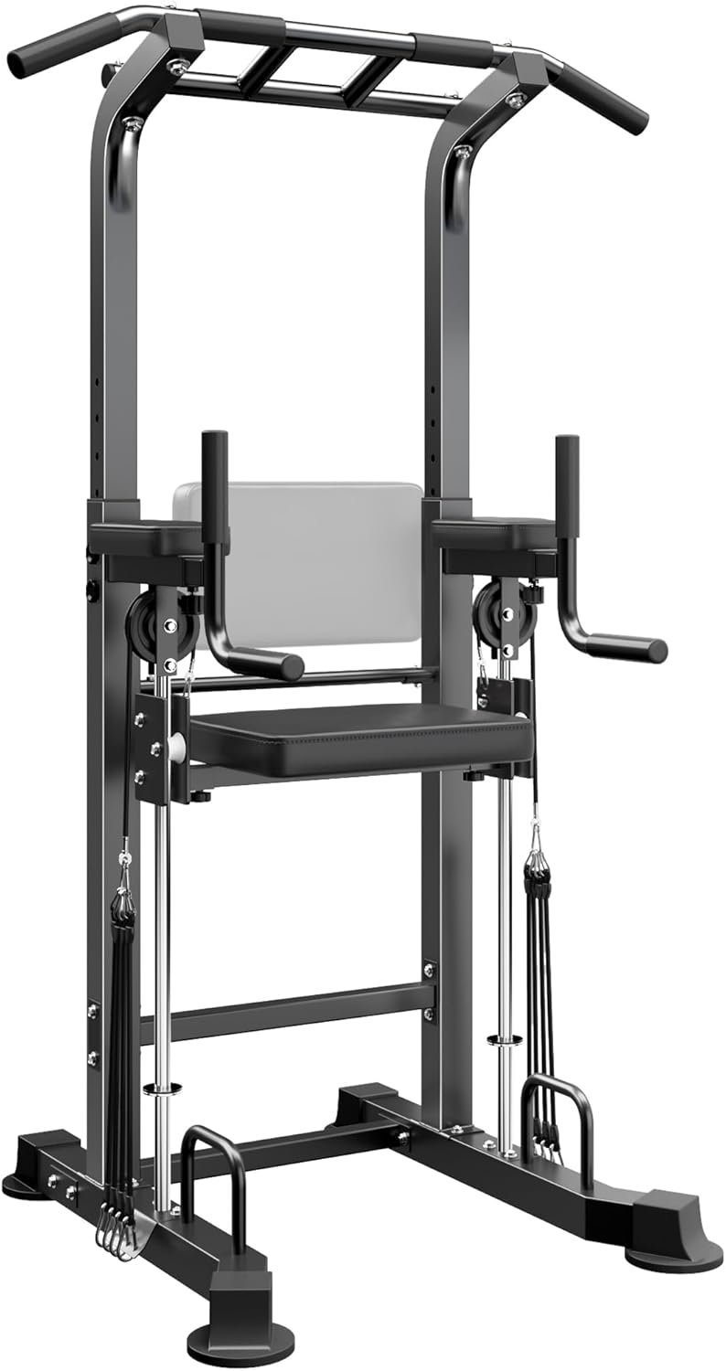 SogesPower Power Tower Dip Station Pull Up Bar for Home Gym Multi-Function Adjustable Height Strength Training Workout Equipment