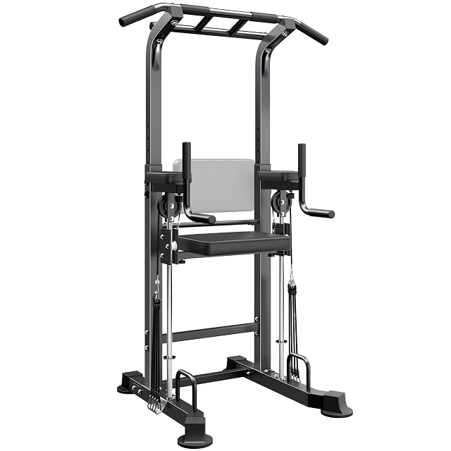 SogesPower Power Tower Dip Station Pull Up Bar for Home Gym Multi-Function Adjustable Height Strength Training Workout Equipment