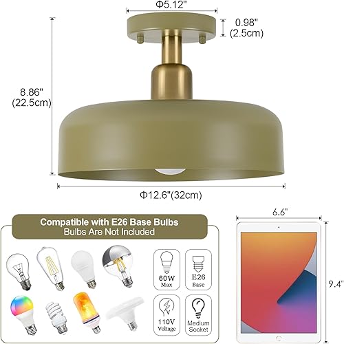 Miniatura 3 de BISAMIYA Lámpara de techo moderna de montaje semiempotrado, pantalla de metal de 12.6" y acento de latón, para entrada, pasillo, comedor, cuarto de