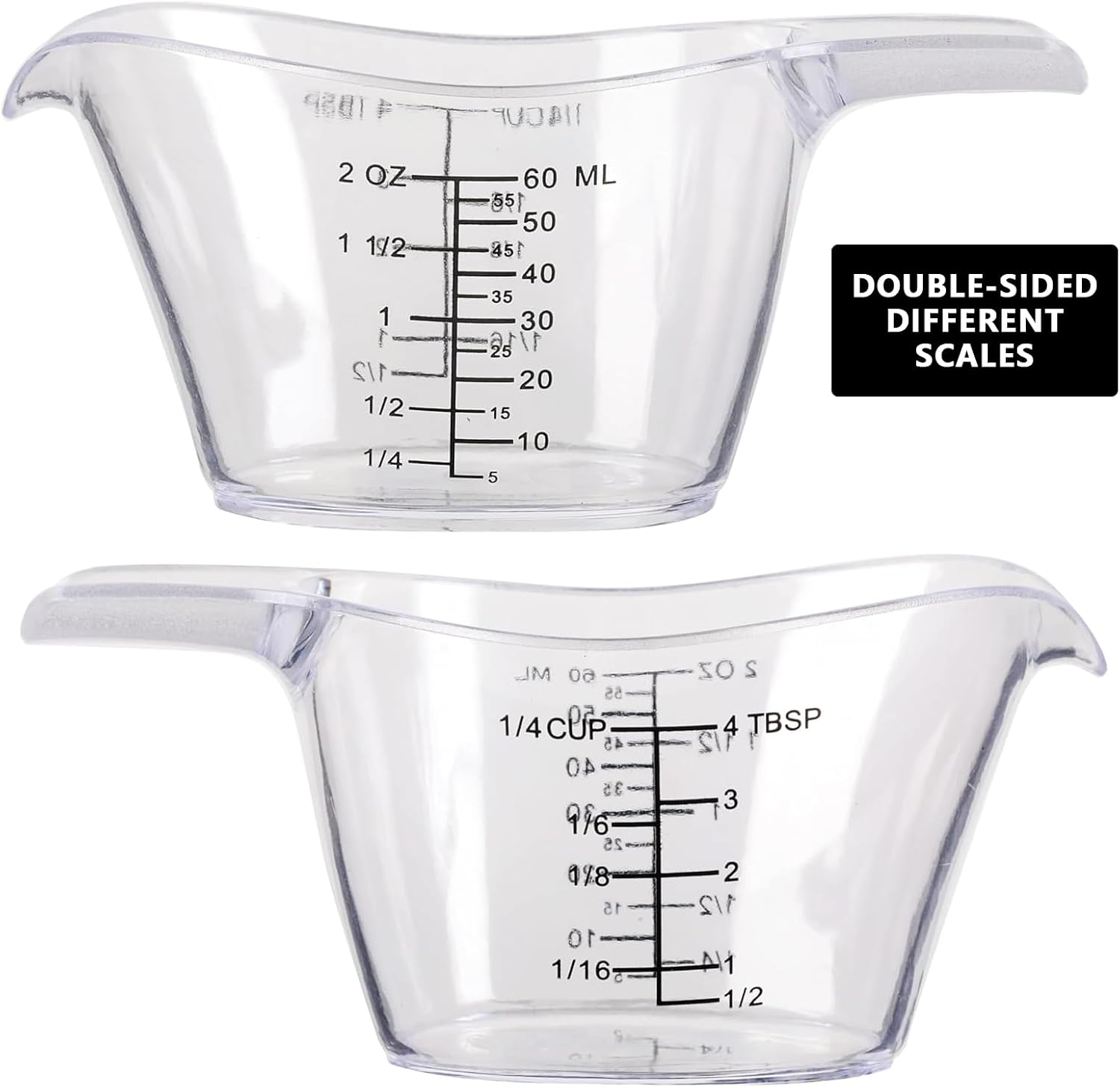 2 Pack 2 Ounce Measuring Cups, Food-Grade Plastic Small Measuring Cup for Hair Color, Hot Tub Chemicals & DIY Mixing, Mini Measuring Cup with Easy-Read Markings