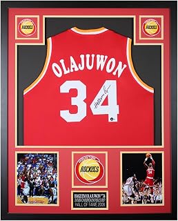 Hakeem Olajuwon Autographed Red Houston Jersey framed