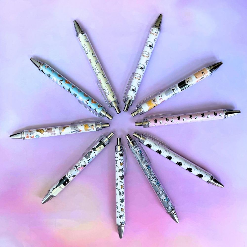 10PC Cat Ink Pens Set Cute Kawaii Funny Cats Kitty Themed Paw Ballpoint Gel Pen School Stationary Notebook Diary For Women Lovers Office Worker Supplies Stuff Clipboard Decor Desk Accessories Gifts - Image 5
