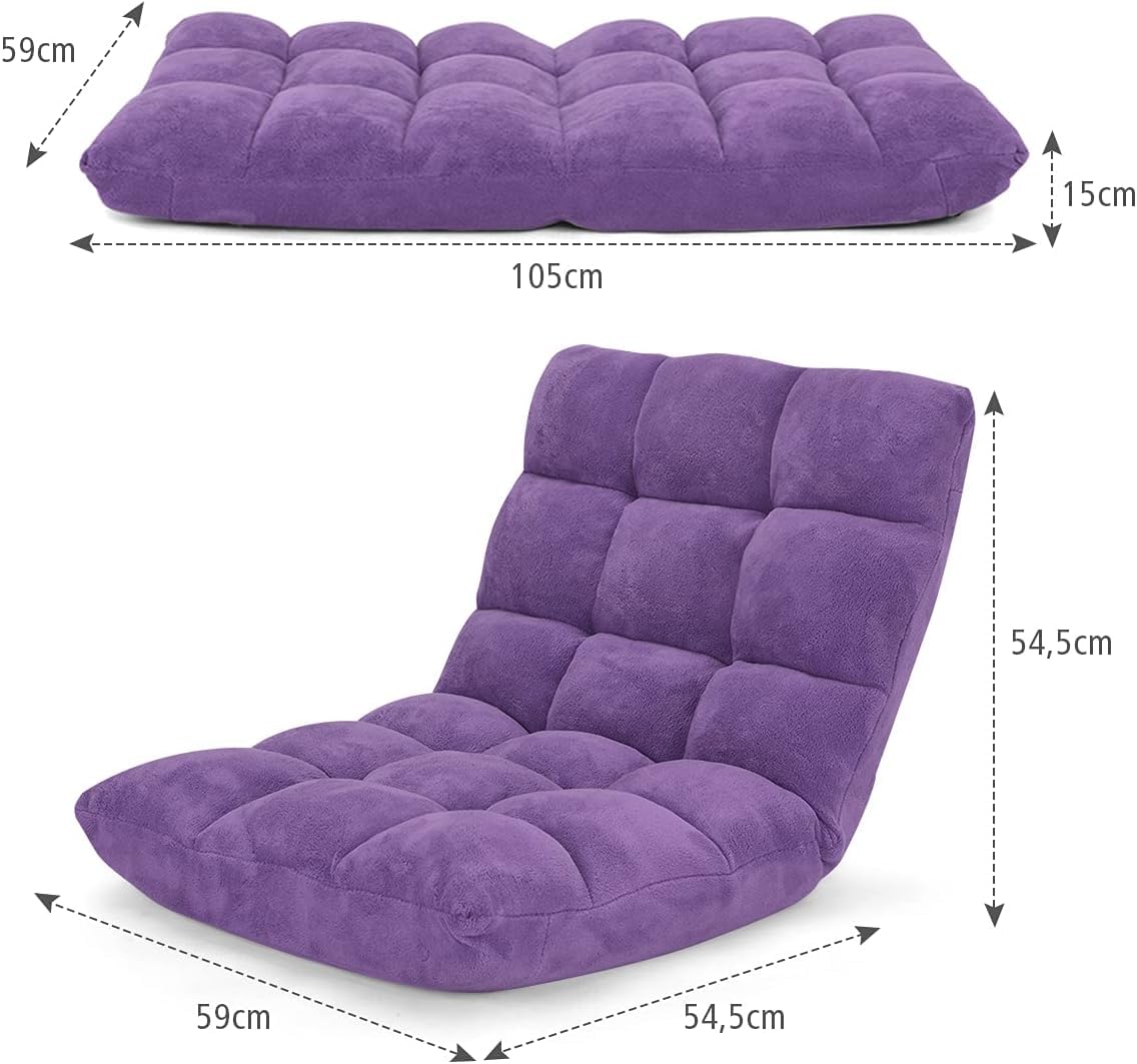 FANTASK Silla de Suelo con Respaldo Ajustable, Acolchado, cojín de Suelo, Plegable, Color Morado