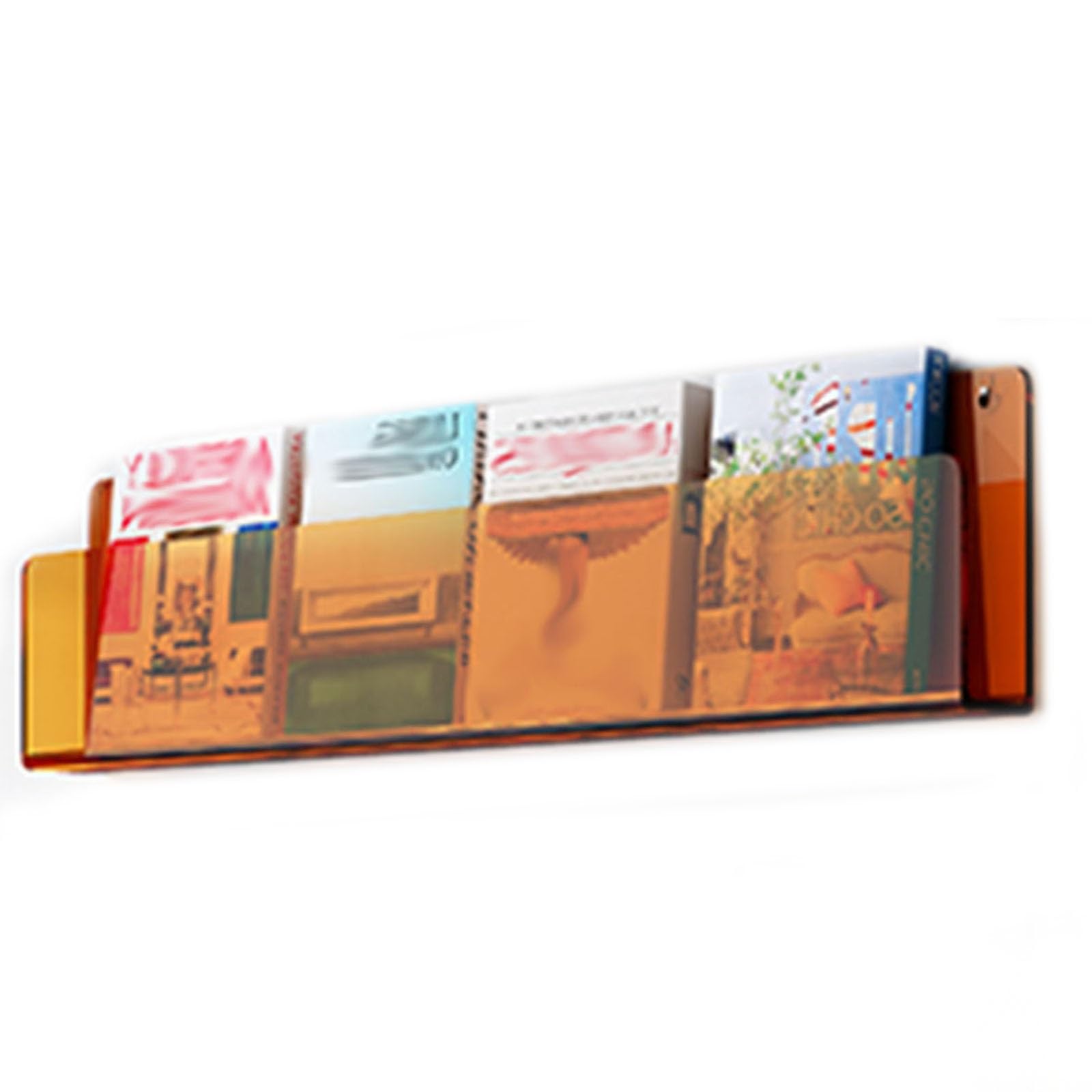 Fhslkxim 1 Pack Orange Clear Acrylic Wall-Mounted Magazine Holder - Stylish Literature Display Stand For Home Office, Versatile Brochure Rack For Books, Comics, Catalogs & Records - Space-Savin,,W 120Cm/47.2In