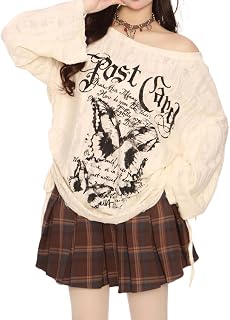 Y2K T Shirt damska Anime bez ramiączek długi rękaw otwory z siateczki i nadruk z kreskówki Grunge Harajuku Kawaii gotycka odzież