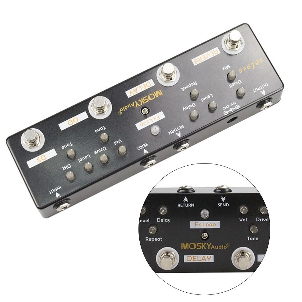 Chitarra Elettrica Multi Effetti Pedaliera, Processore Effetto Chitarra 5 in 1 con Distortion Overdrive Delay Reverb Loop