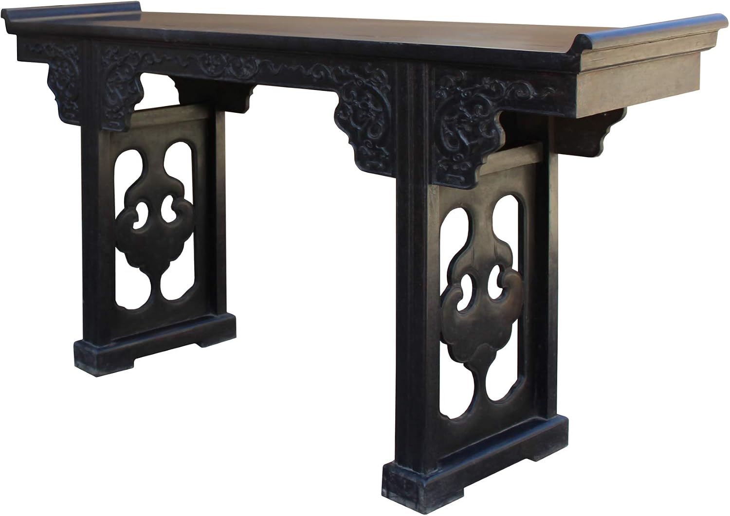 Chinese Brown Huali Rosewood Point Edge Relief Carving Altar Table Acs4630