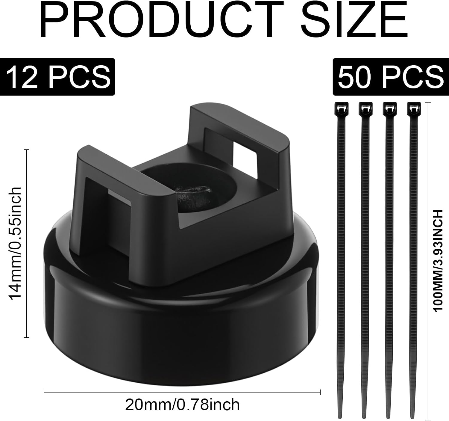 Yookeer 12 Pcs Magnet Zip Tie Mount Heavy Duty Black Magnetic Cable Clips Multipurpose Wire Cable Holder with 50 Pcs Nylon Ties for Home Office Marine Electrical Wiring image 2