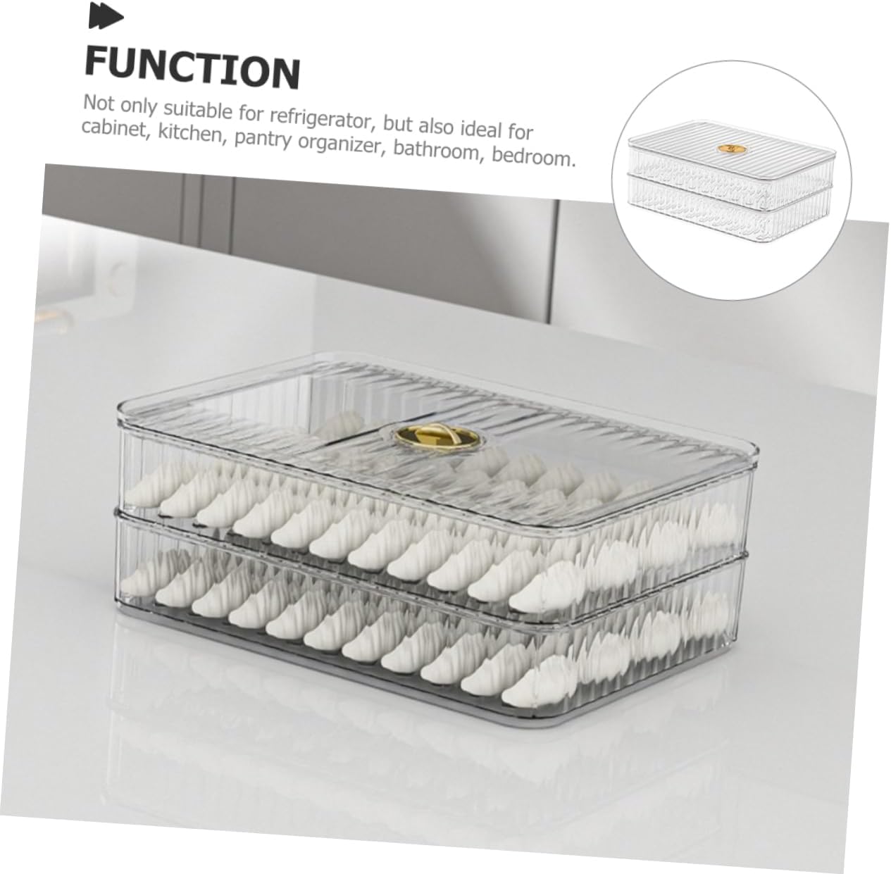 Refrigerator Storage Bin Lid Dual and Dumpling Holder Food Container for Fresh Fruits and Vegetables Kitchen Organizer for Freezer and Pantry Use