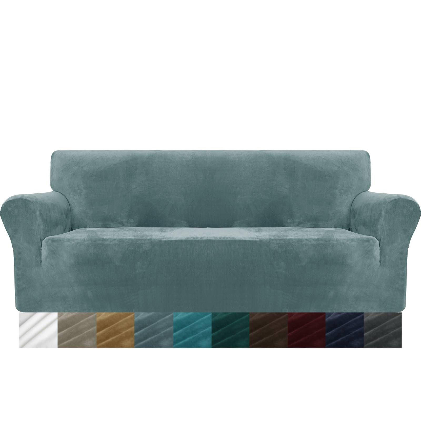 MAXIJIN Copridivano in Velluto Spesso Antiscivolo Super Elasticizzato per Cani Pet Friendly - Protezione per Mobili a 3 Posti, 1 Pezzo (Blu Polvere)