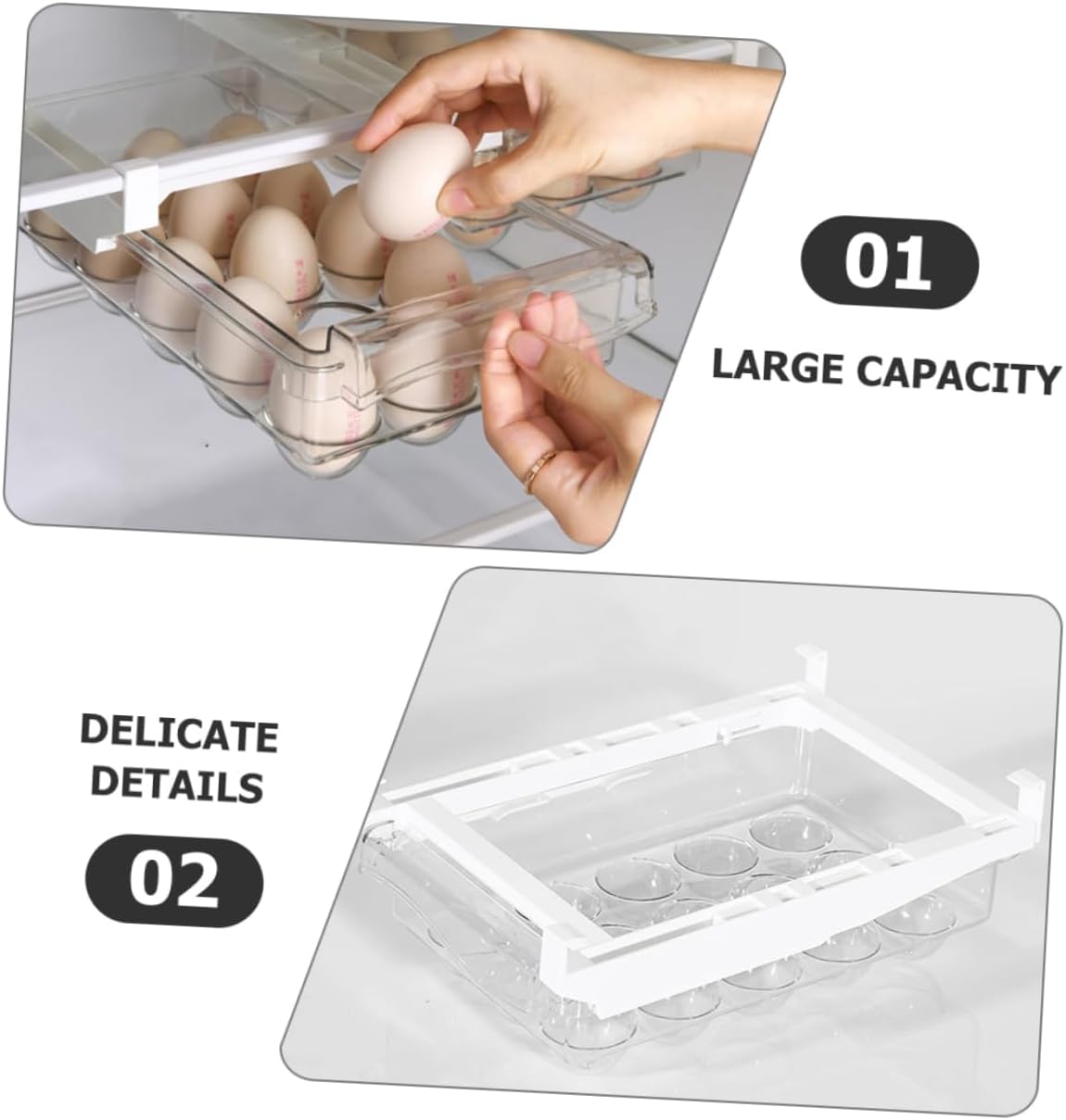 Egg Organizer for Refrigerator Capacity Egg Holder with Deepened Trough Design Maximize Storage Space for Fridge Use