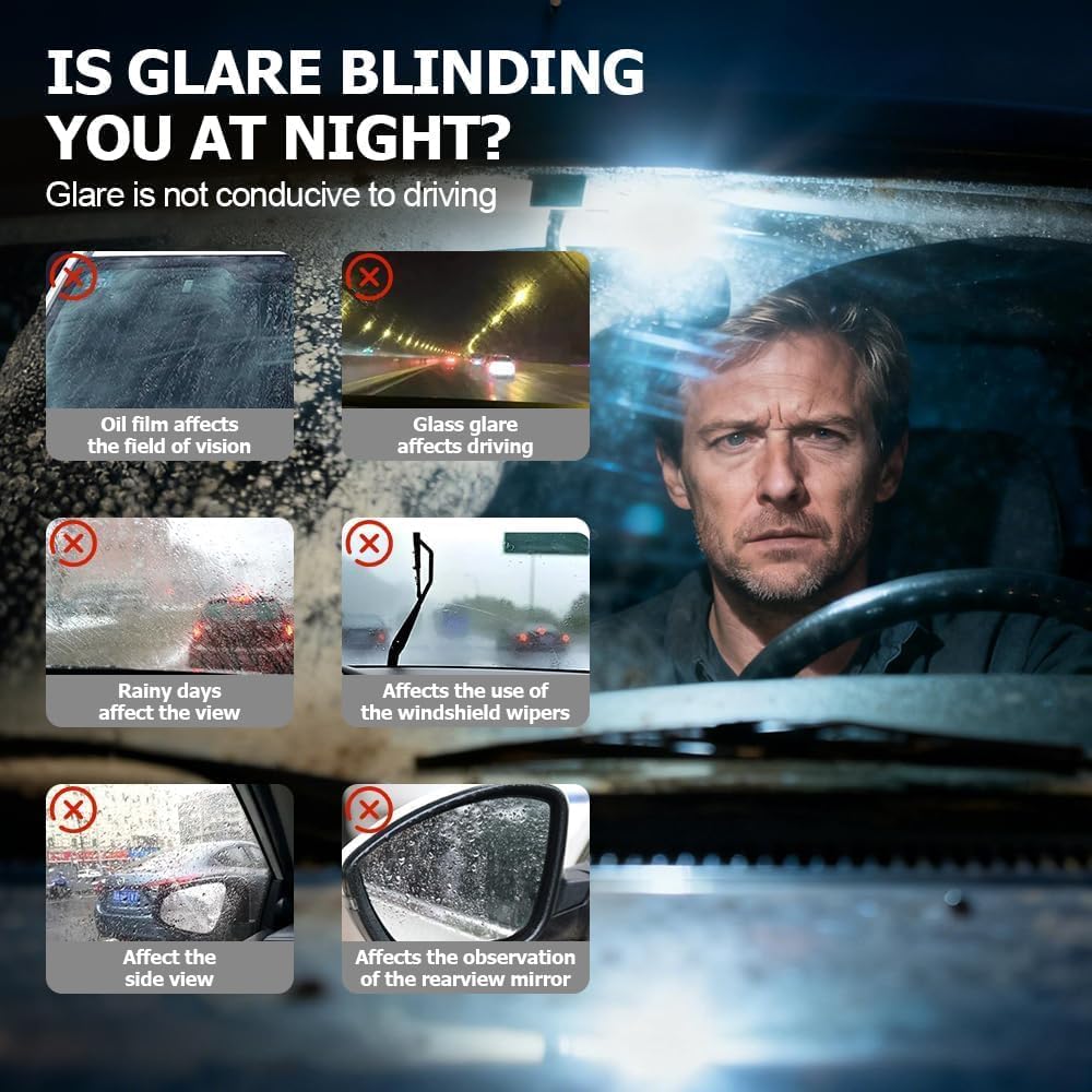 Glass Oil Film Remover for Car,Handheld Glass Oil-Film Remover,Upgrade 100ml Roll-On Glass Compound with Cleaning Board,Removes Oil Film & Smudges,Improve Windshield Clarity for Safe Driving (2 PACK)