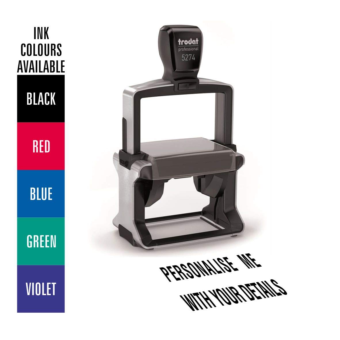 Trodat Professional 5274 Personalised Custom Office and Business Stamp 5274 - Allows Up to 9 Lines of Text - Impression Size 57 x 37 mm - Brushed Aluminium Finish
