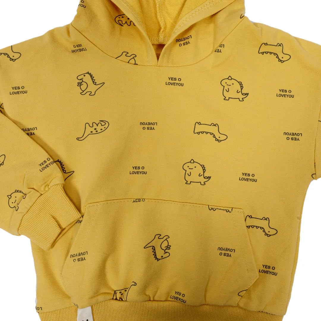Bold N Elegant Trex Dinosaur Print Full Sleeve Hood Tshirt Sweatshirt Hoodie for Infant Toddler Baby Boy n Girl (Yellow, 1-2 Years) 2