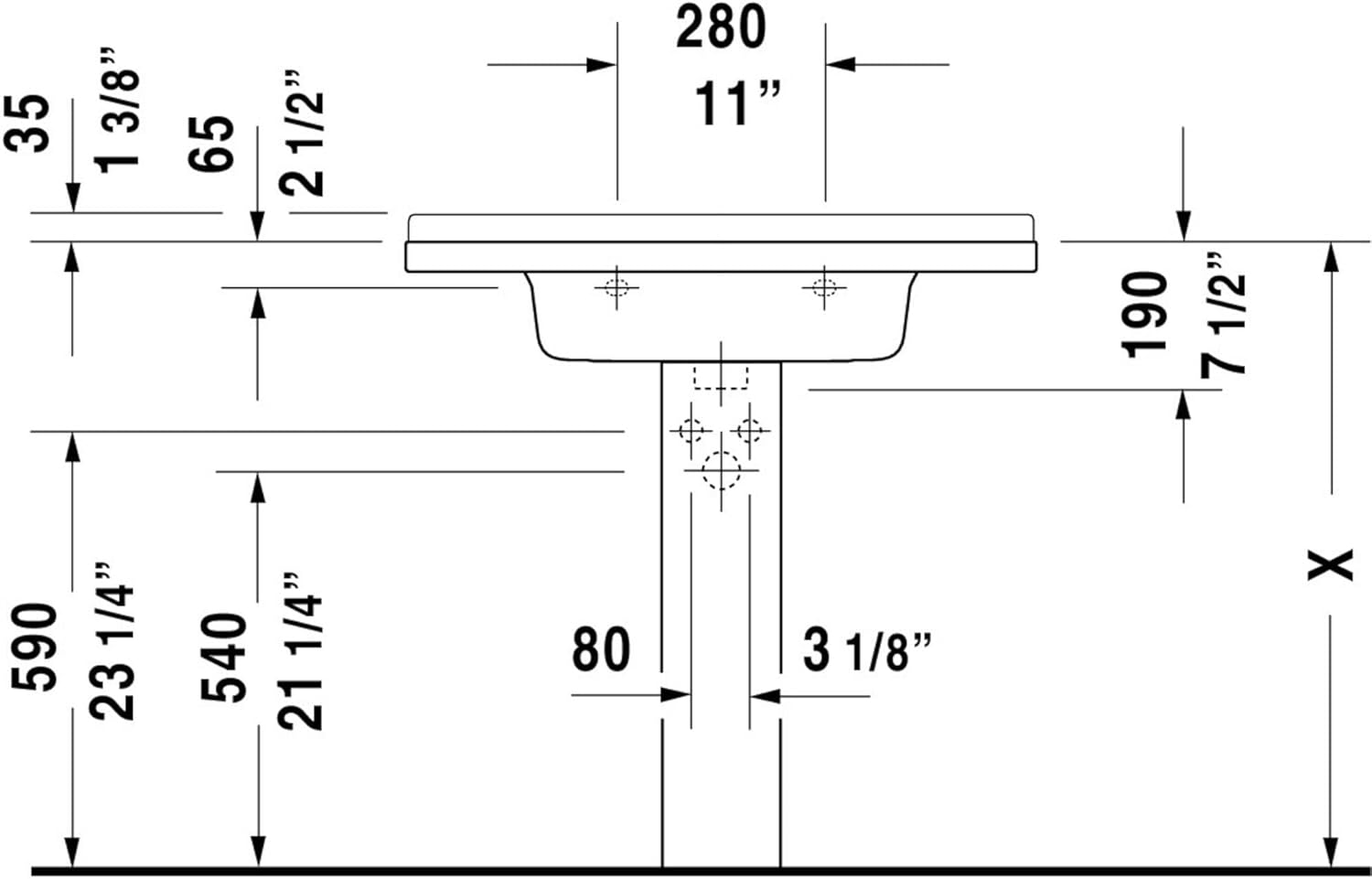 Duravit 0304800000 Starck 3 33-1/2-Inch Single-Hole Furniture Washbasin, White Finish