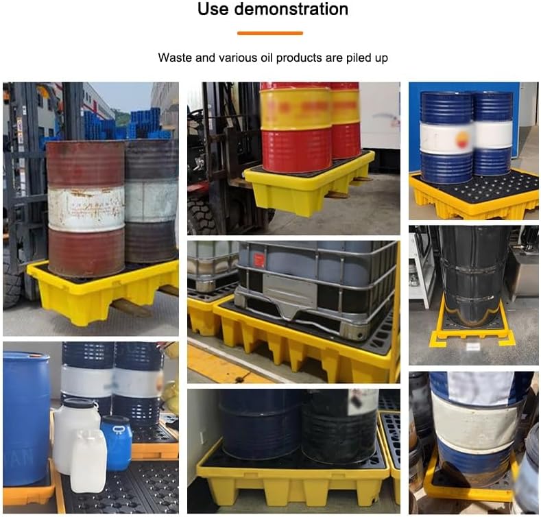 Pallets Anti-Leakage Platform, Oil Drum Spill Platform, Industrial Stackable Paint Bucket Sump with Drain and Forklift Pockets, Detachable Containment Shipping Tray(2pcs,49x35x9.5cm)