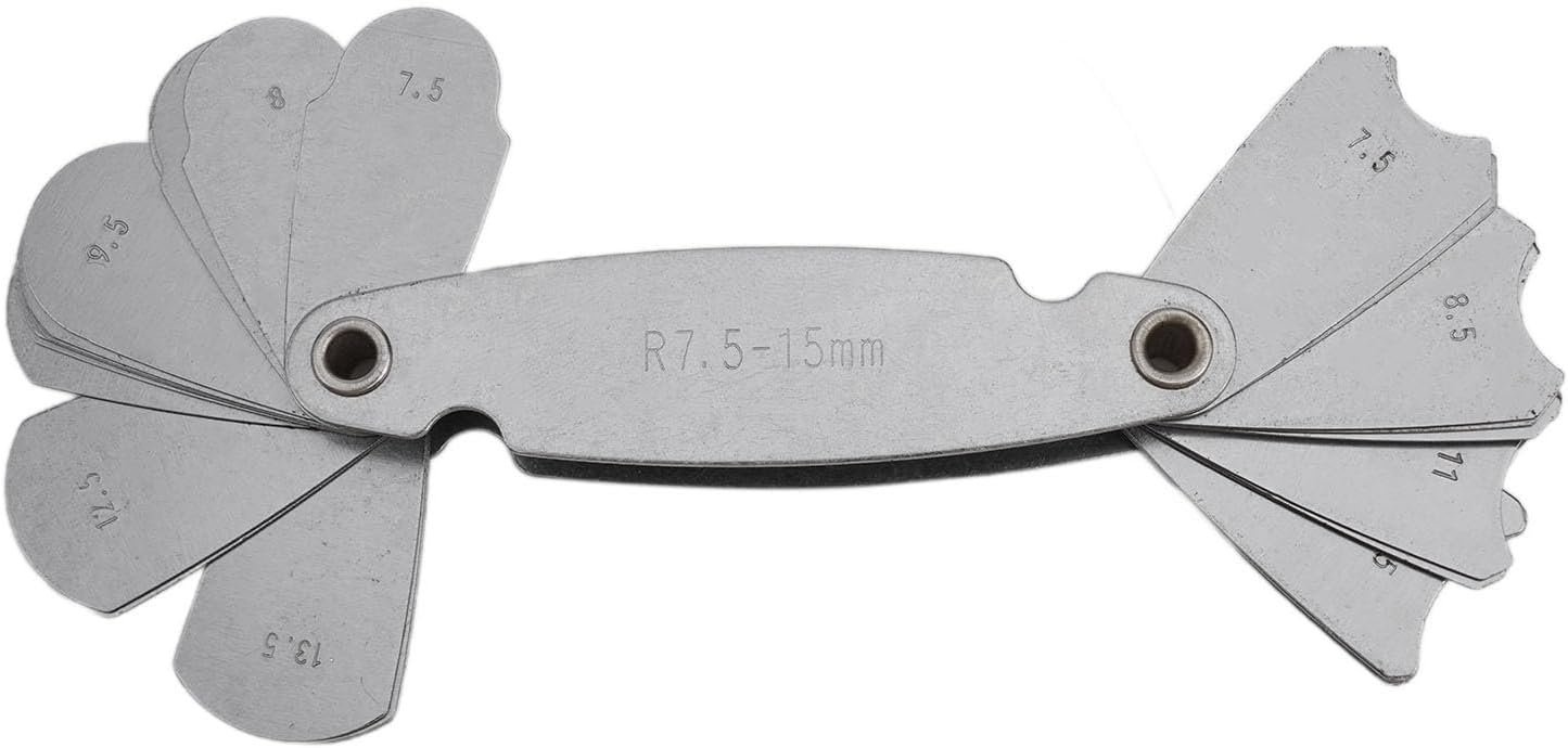 Radius Gauge Set Fillet and Corner Radius Measurement, Carbon Steel R-Gauge Template with 31 Sizes (R7.5–15mm & R15.5–25mm), Indust(R7.5-15)(R7.5-15)