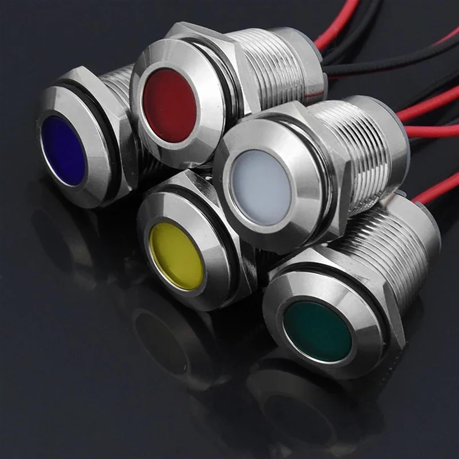 1pc 16mm Apply to Motorcycle car Boat Airplane DIY Waterproof IP67 Metal LED Warning Indicator Light Signal Lamp Pilot Wire(50R,Custom Voltage)