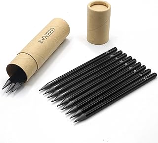 EVNEED Woodless Pencil Set,12 pcs Non-wood Graphite and Charcoal Sketching for Drawing,Writing,Shading,Color Black-Set of 12