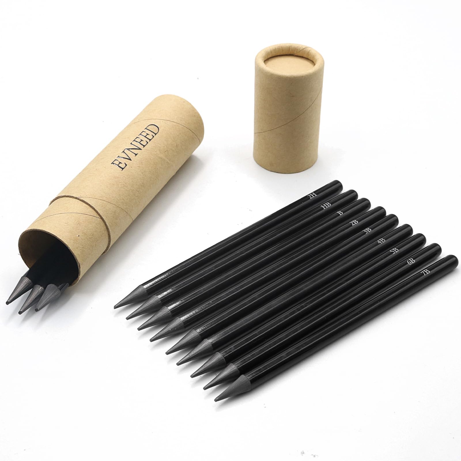 EVNEED Woodless Pencil Set,12 pcs Non-wood Graphite and Charcoal Sketching for Drawing,Writing,Shading,Color Black-Set of 12