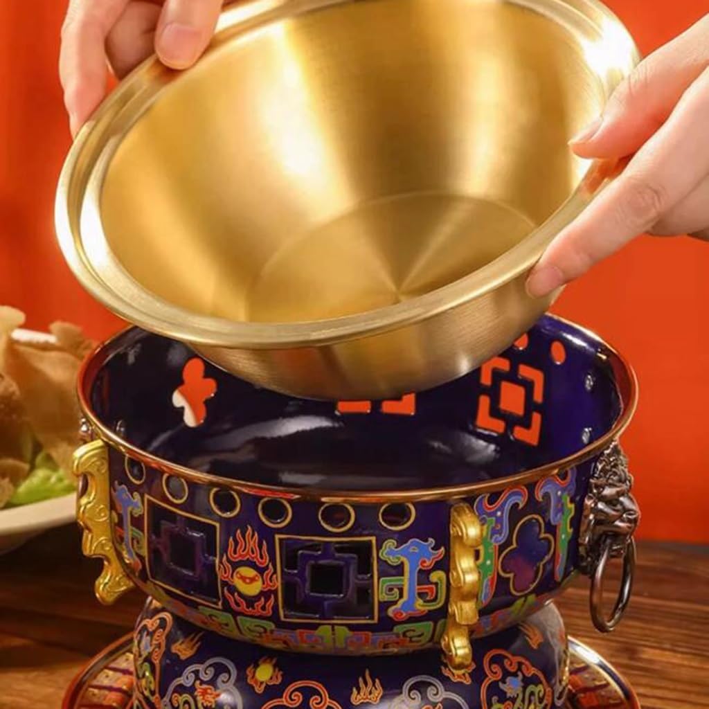 Chinese Hot Pot,Copper Hot Pot, Old Copper Hot Pot Pure Copper Small Hot Pot Suitable for 2-4 People Alcohol Stove Anti-Scald Carrying Handle