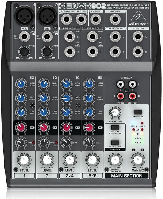 Behringer XENYX 802 Premium 8-Input 2-Bus Mixer with XENYX Mic Preamps and British EQ