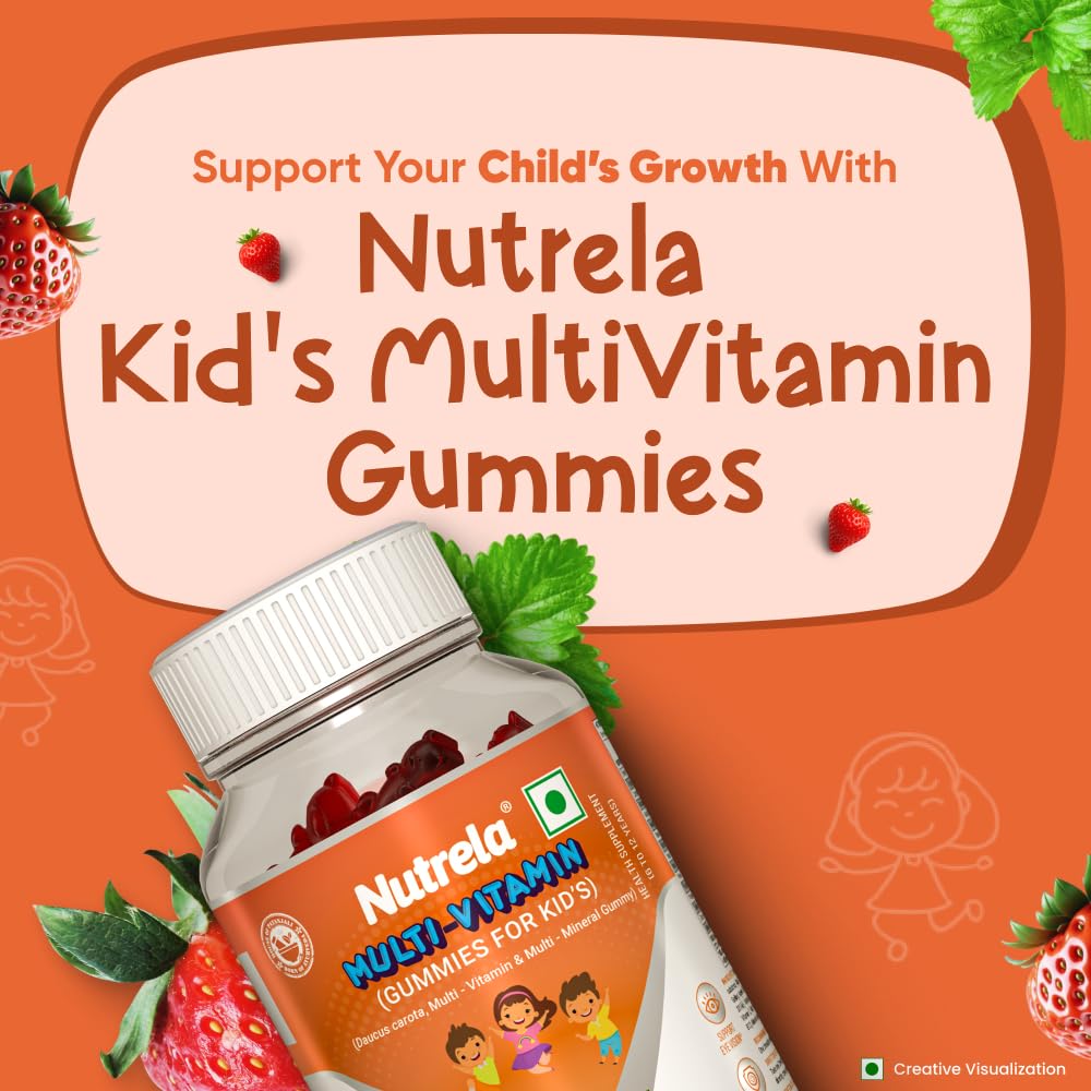 Nutrela Multivitamin For Kids - 30 Bear Gummies with Strawberry Flavour | Supports Eye Vission, Daily Wellness and Boost Immunity - 6 to 12 Years Nutrela Multivitamin For Kids - 30 Bear Gummies with Strawberry Flavour | Supports Eye Vission, Daily Wellness and Boost Immunity - 6 to 12 Years