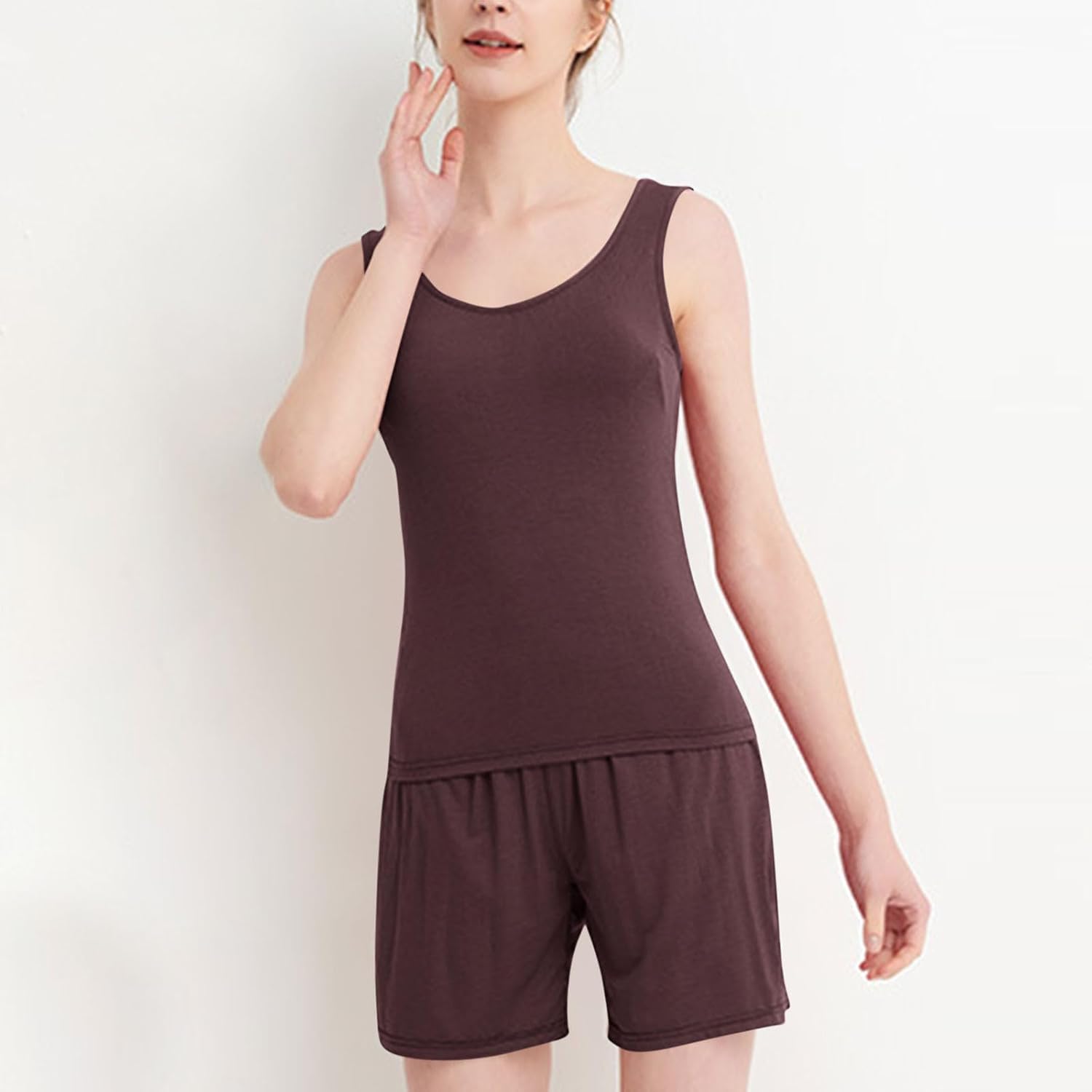 Modal Cotton Pajama Set for Women Solid Soft Sleepwear Sleeveless Tank Top with Soft Shorts Pjs 2 Piece Lounge Outfits