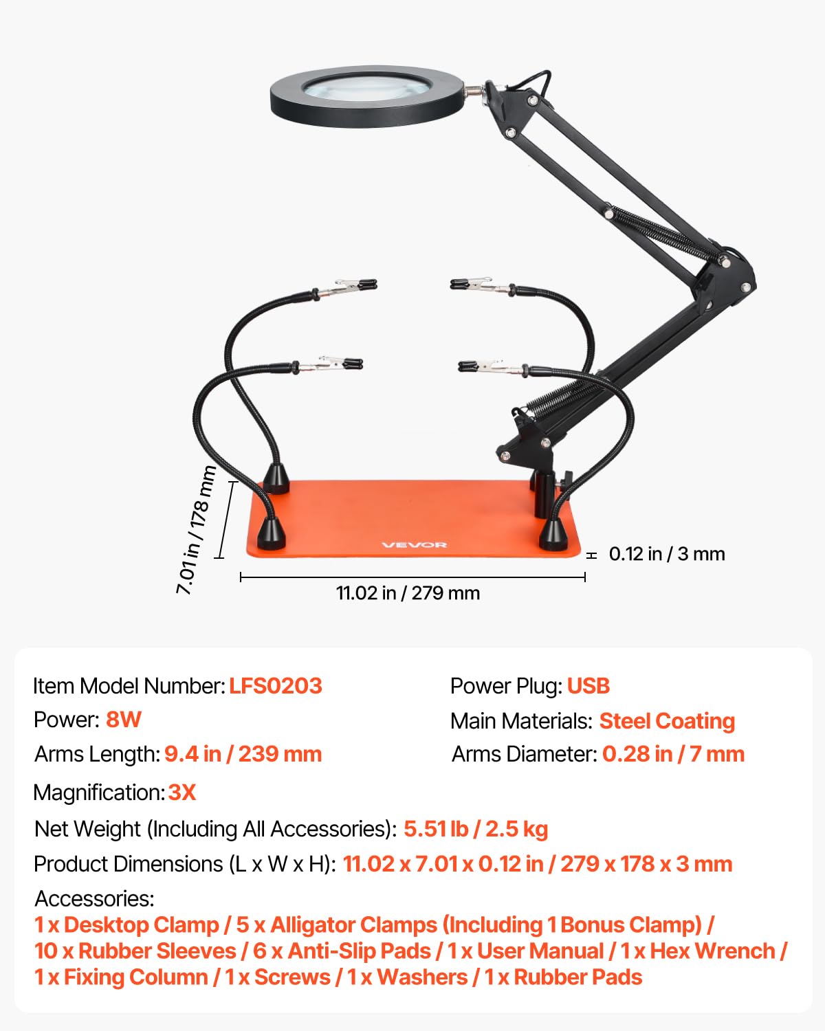 VEVOR Löthilfe Dritte Hand, Magnetische Lötstation, 4 flexible Arme, Werkzeug mit 3-facher LED-Vergrößerungslampe & rutschfester Basis, für elektronische Reparaturen, Basteln, Hobby, Heimwerken