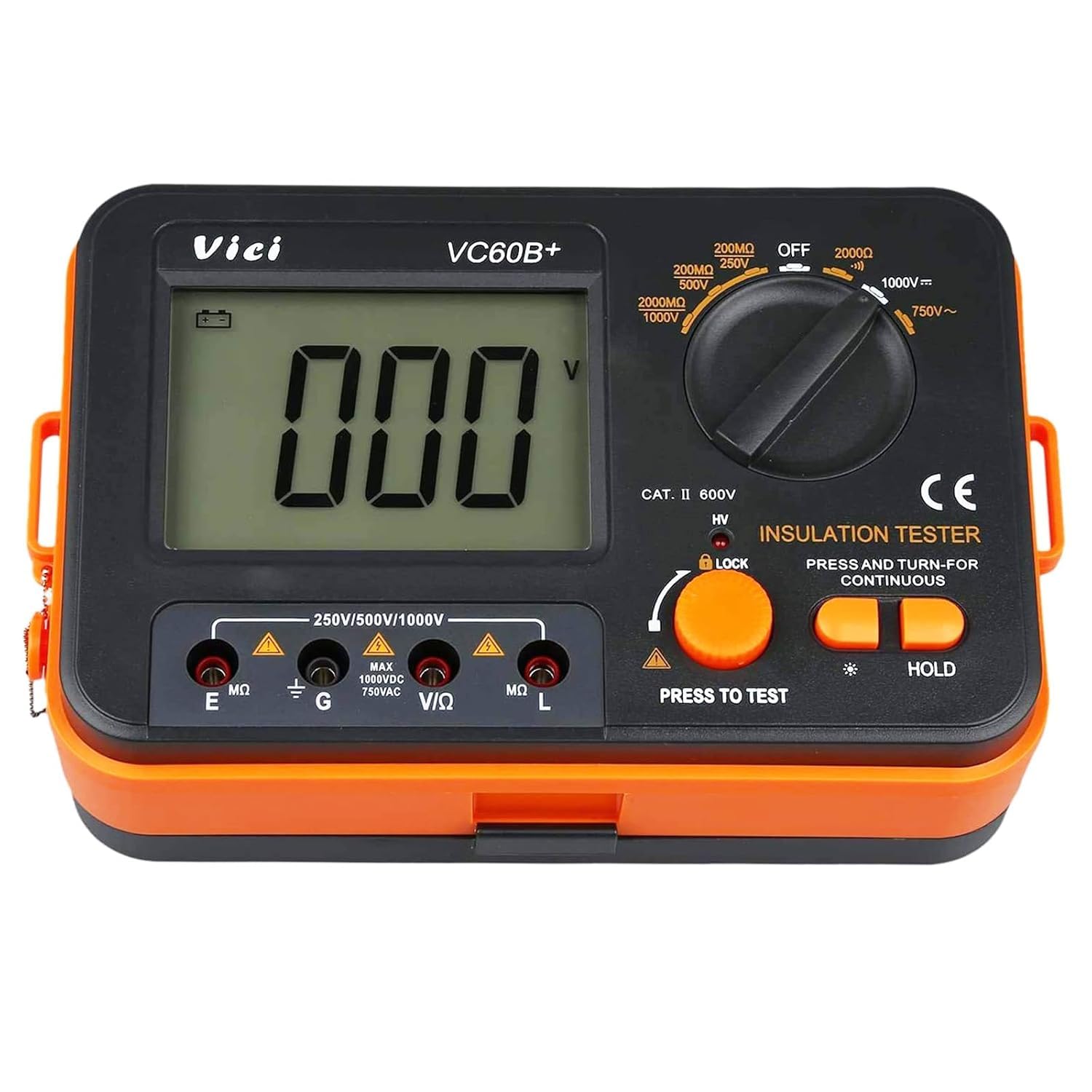 VC60B+ Digital Insulation Resistance Tester, DC250/500/1000V AC750V Megohm Meter Double Alarm Backlight LCD Display & Data Hold OHM Meter DCV ACV Megohmmeter