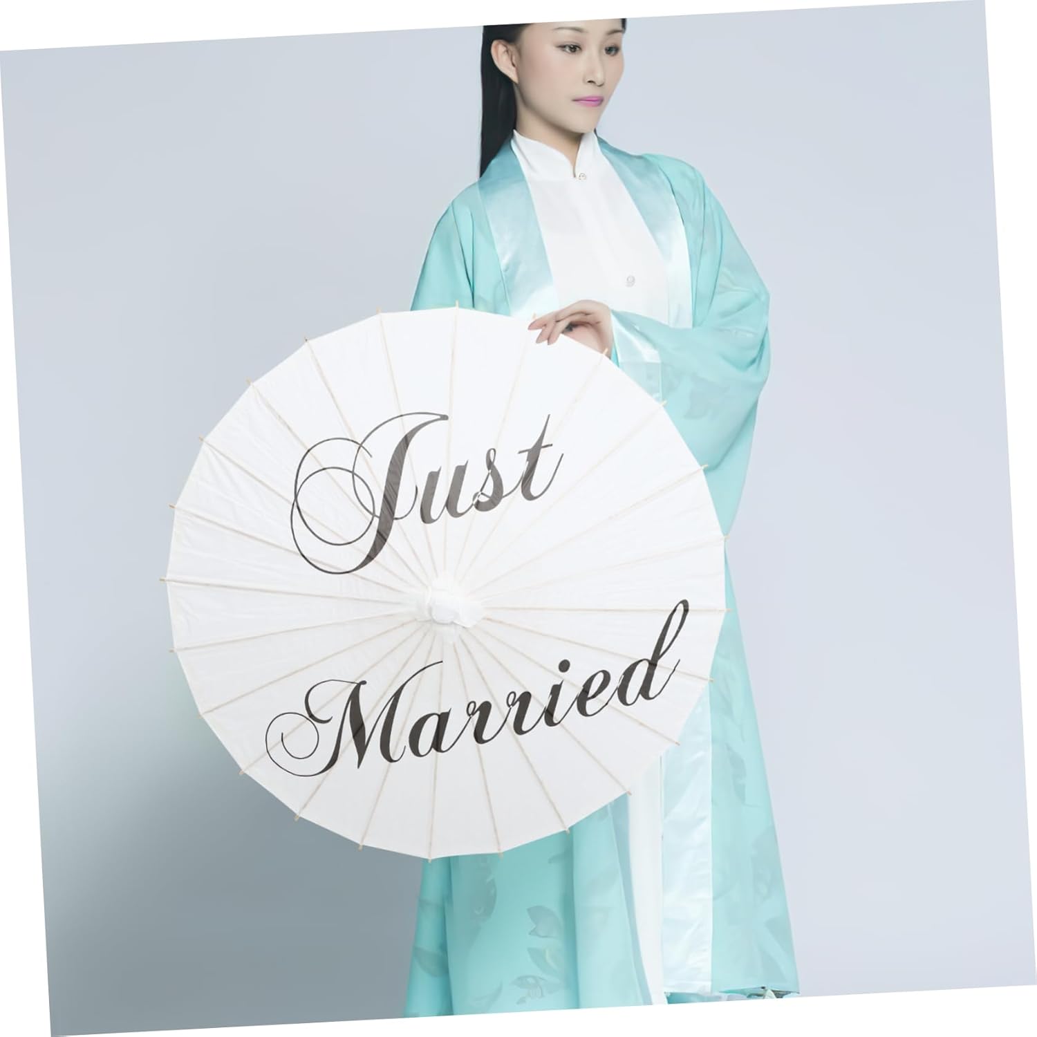 BESTYASH Married White Paper Parasol Umbrella for Wedding Decoration Ergonomic Handle for Bridal Photography Cosplay and Stage Scene Elegant Party Prop