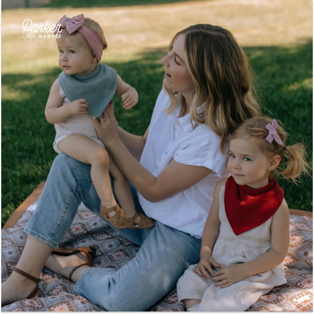Parker Baby Muslin Bandana Drool Bibs | 100% Soft Muslin Cotton, Absorbent & Adjustable | Stylish Teething & Drooling Bibs