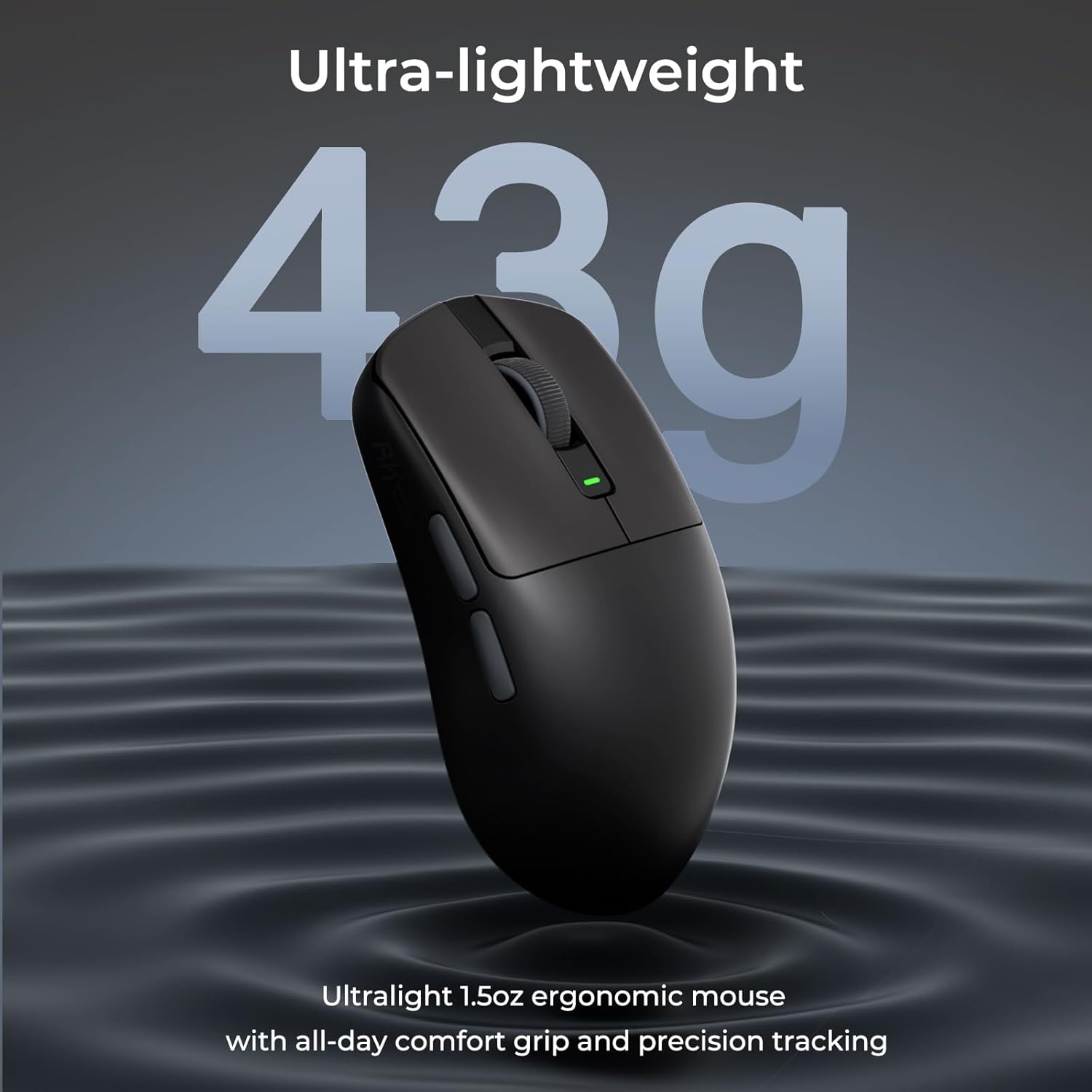 RK ROYAL KLUDGE RK M30 Wireless Gaming Mouse, 24000 DPI, 43g Ultra-Lightweight, PAW3311 Sensor, 2.4G/Bluetooth/USB-C Rechargeable Wireless Mouse with 5 Programmable Buttons for PC/Mac, Black Grey