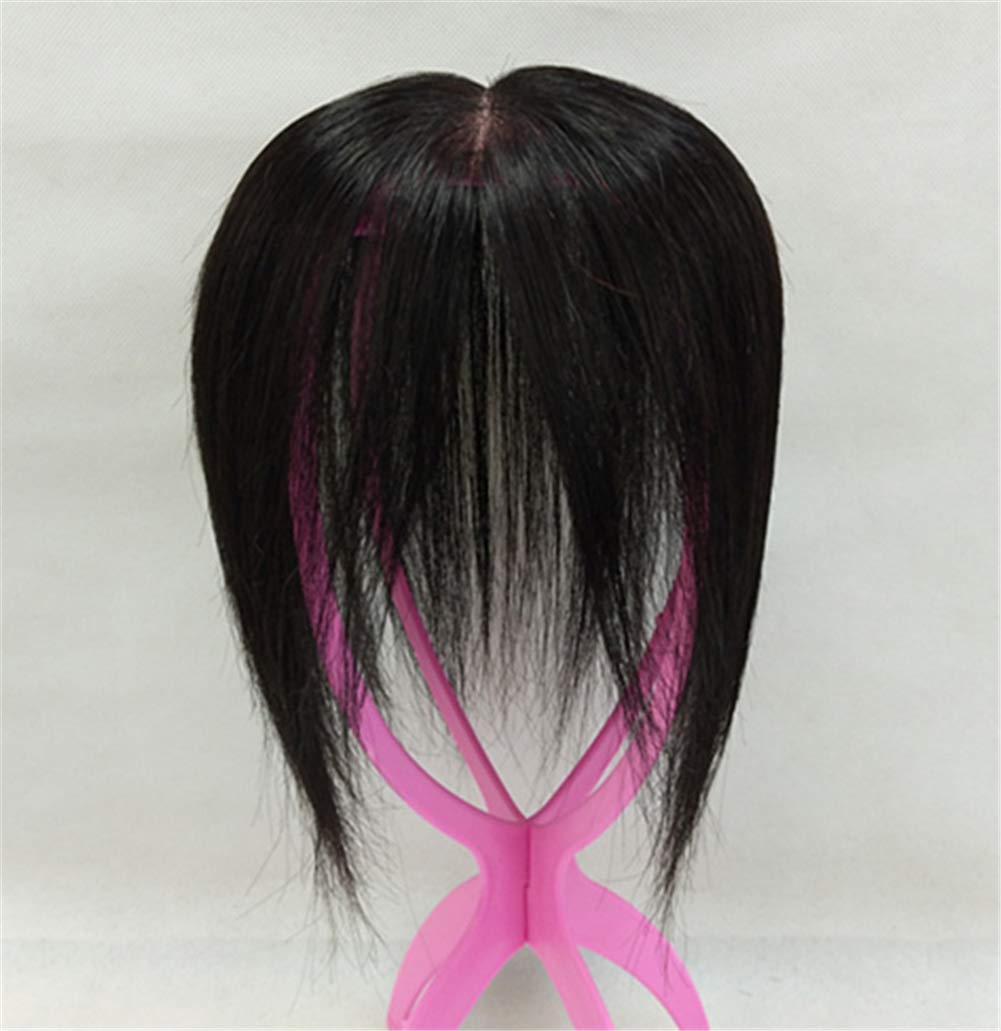 Real Human Hair Nano Mono Hair Crown Topper Hairpiece Clips in Toupee Wiglet for Thinning Hair, 6 inches Dark Brown