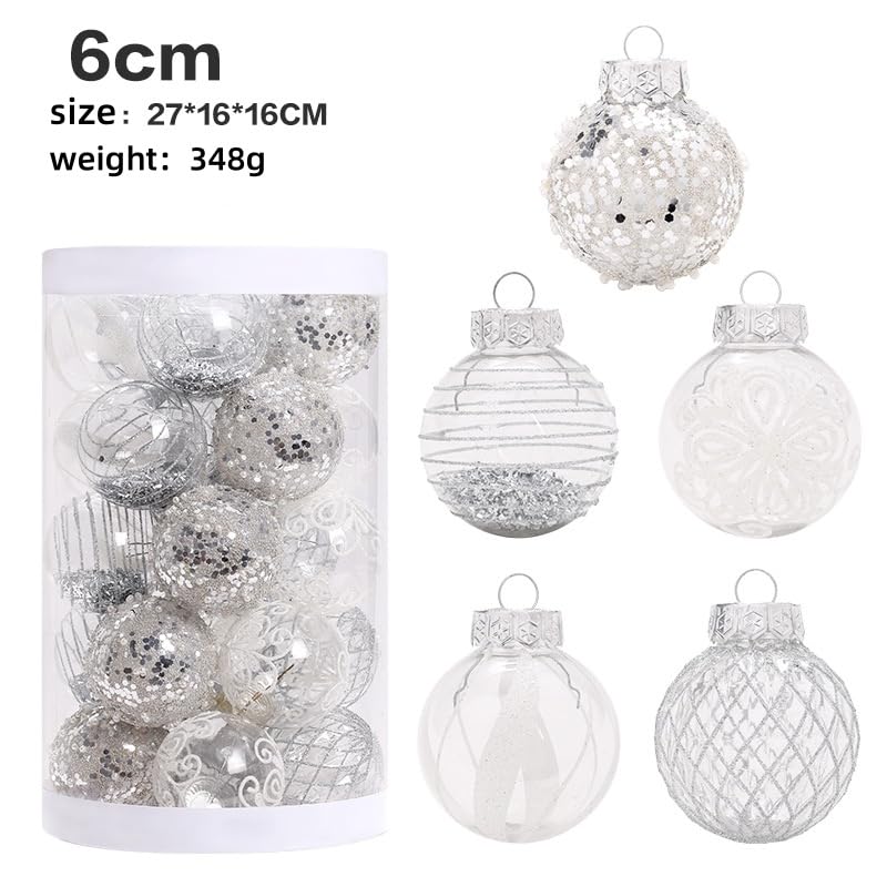 25Pcs 2.36 Inch Christmas Balls Ornaments for Xmas Christmas Tree Decor, Shatterproof Christmas Tree Decorations Hanging Baubles for Holiday Wedding Party, Silver