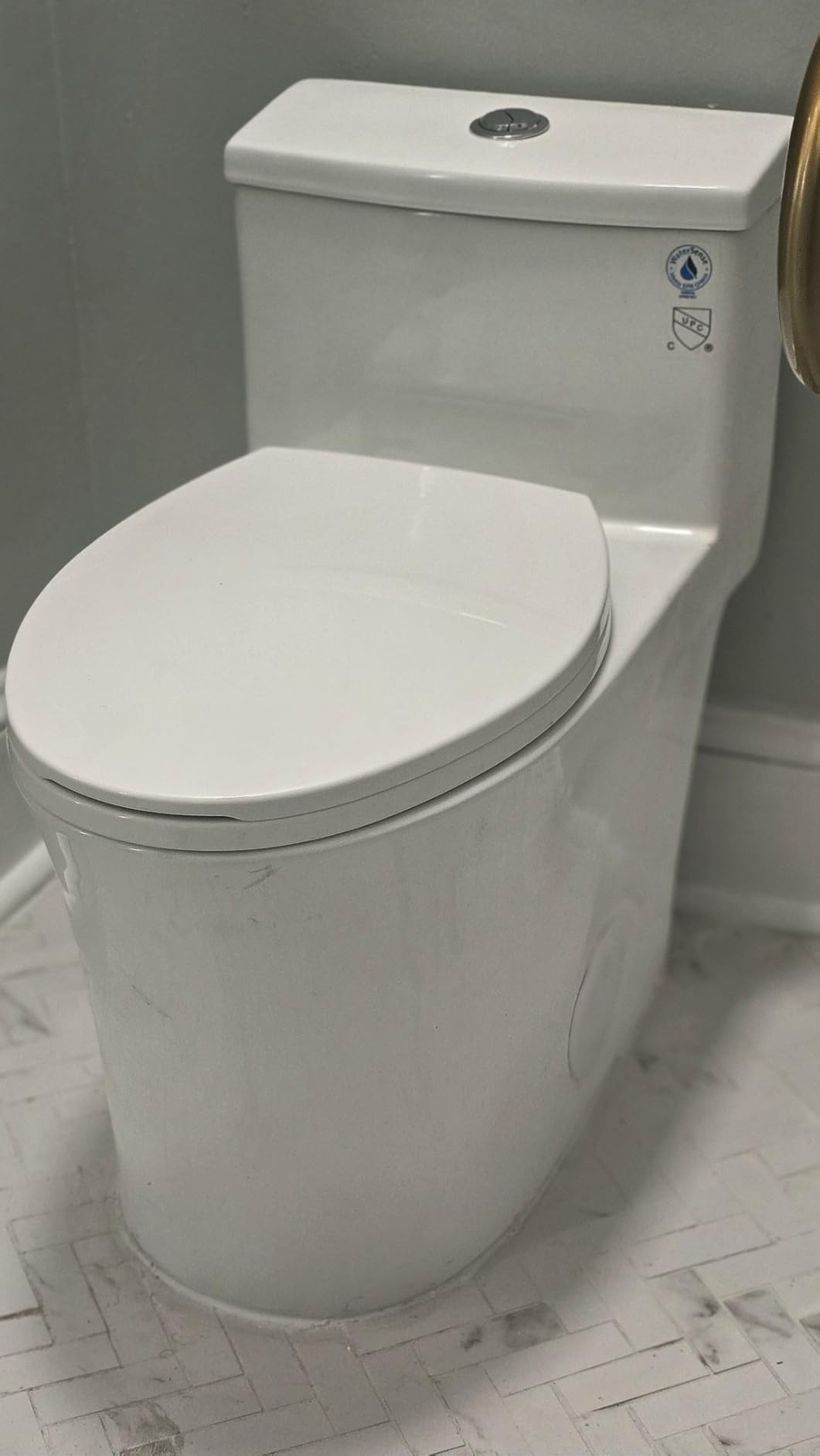 HOROW T0338WG One Piece Toilet with gold button flush