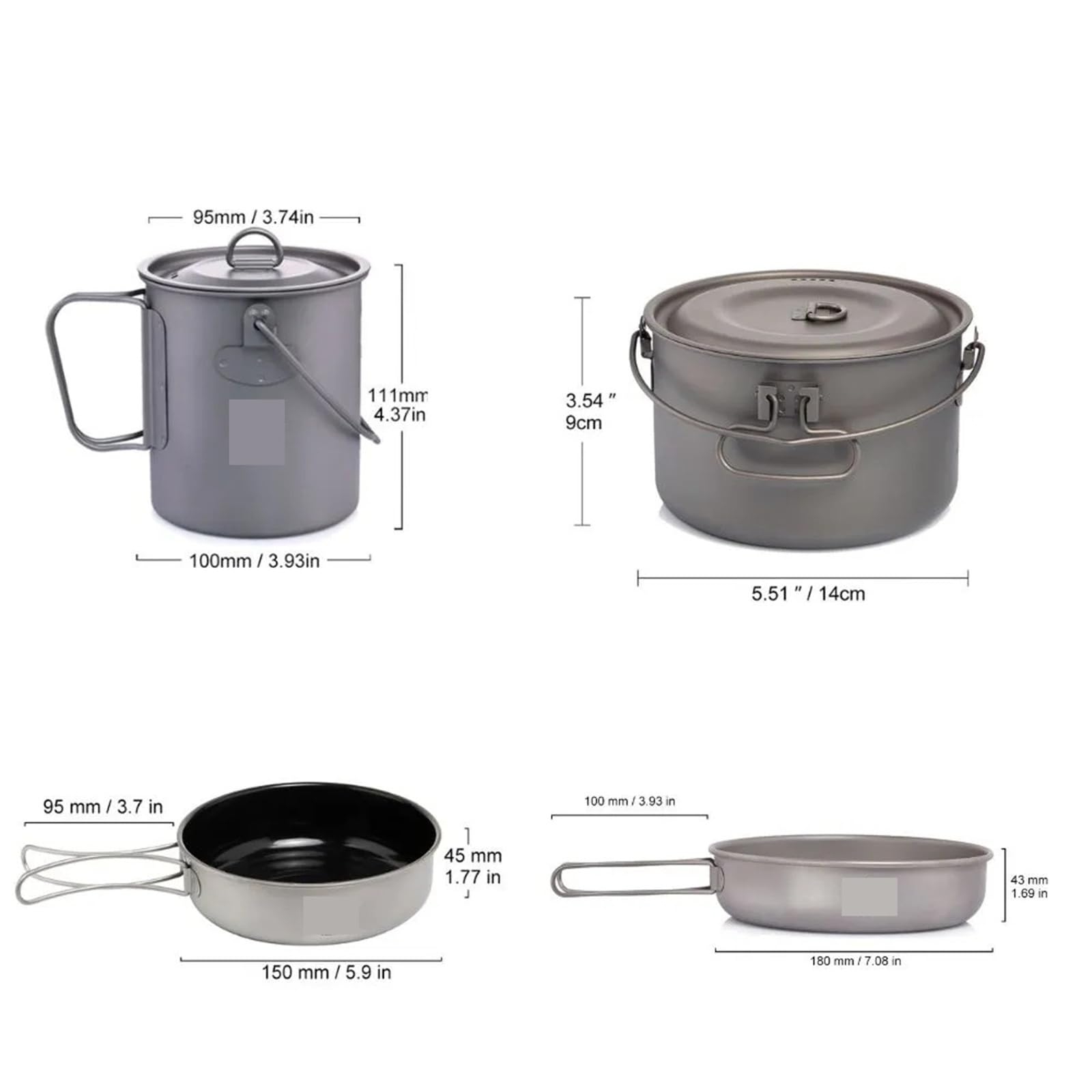 Compatibile con set di pentole da campeggio in titanio, kit di pentole e padelle da esterno for escursionismo, trekking e picnic(15CM frying pan)