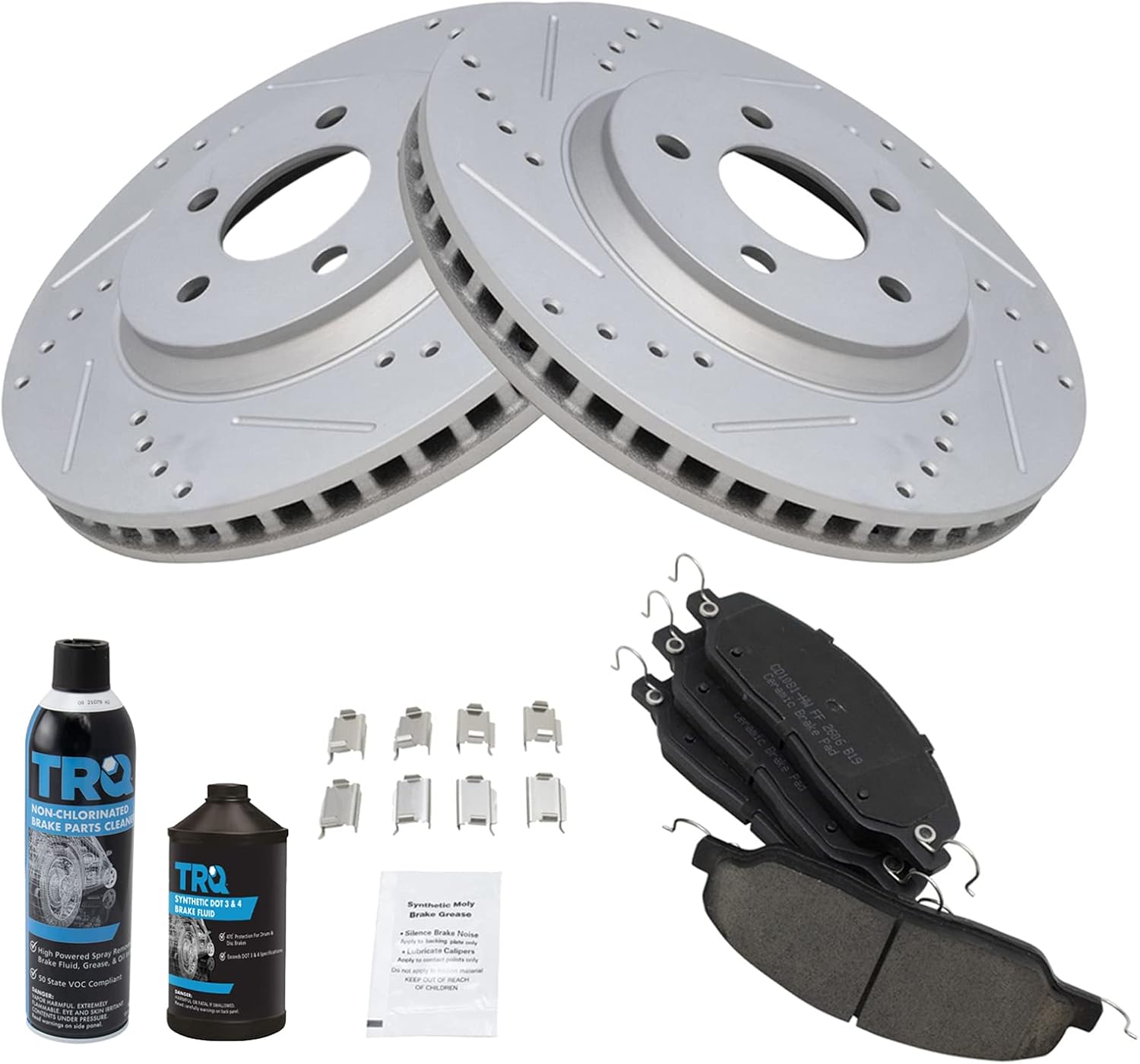 TRQ Front Performance Brake Pad & Rotor Kit Brake Chemical Kit Brake Pads Brake Rotors Set Ceramic Premium G-Coated Compatible with 2005-2014 Ford Mustang