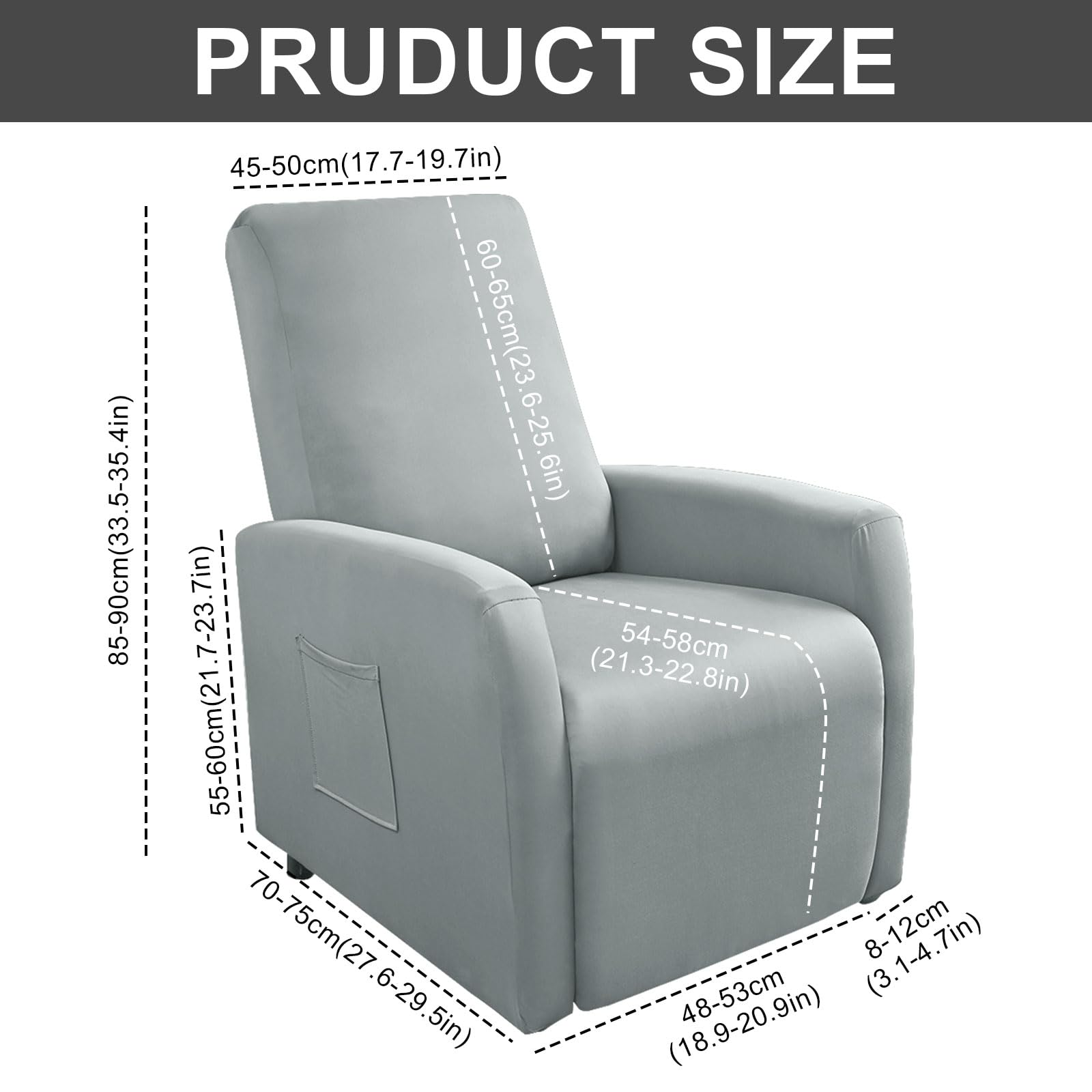 Coprisedia elasticizzato per poltrona relax completo, impermeabile, resistente agli spruzzi, elastico, poltrona relax, poltrona TV, colore: grigio chiaro