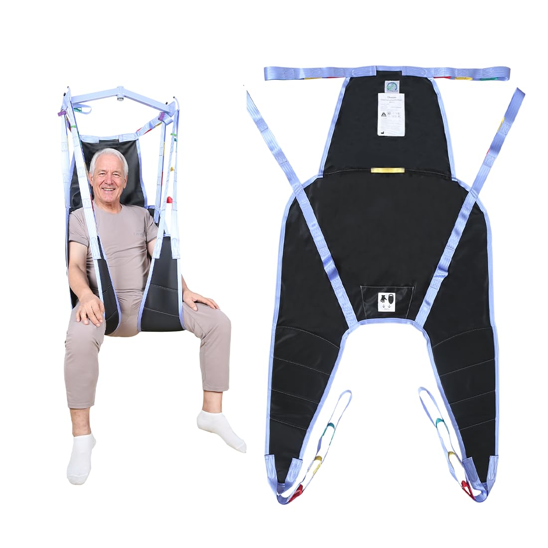 Universal Divided Leg Sling with Head Support for Patient Transferring, Lifting or Positioning,U Shape Lift Sling-Medical Lift Pad for Elderly,Disabled,SWL 500LBS (Black, Large)